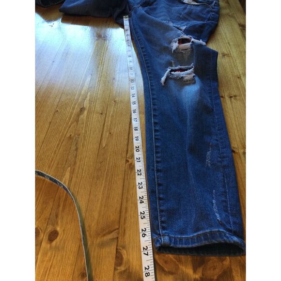 Judy Blue Distressed Skinny Jeans Size 15/32 Denim Ripped Red Plaid Patches - Picture 10 of 10